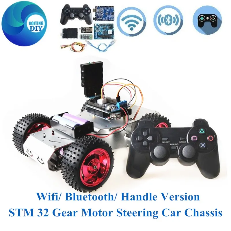 

Bluetooth Control STM 32 Gear Motor Steering Car Chassis Wifi/Handle Version 4WD Smart RC Steering Robot Metal Frame DC Motor