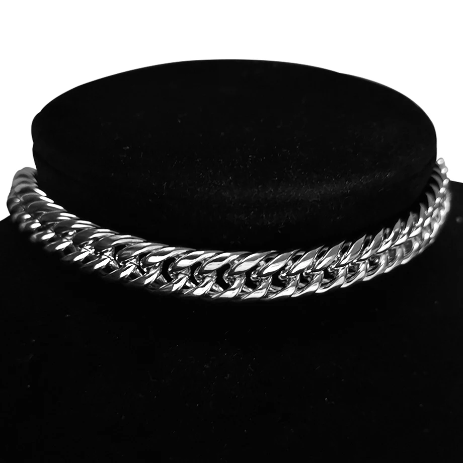 Nowe mody kobiety mężczyźni fajne Punk Goth srebrny kolor stal nierdzewna kubański Link Chain Collar Choker naszyjnik biżuteria akcesoria