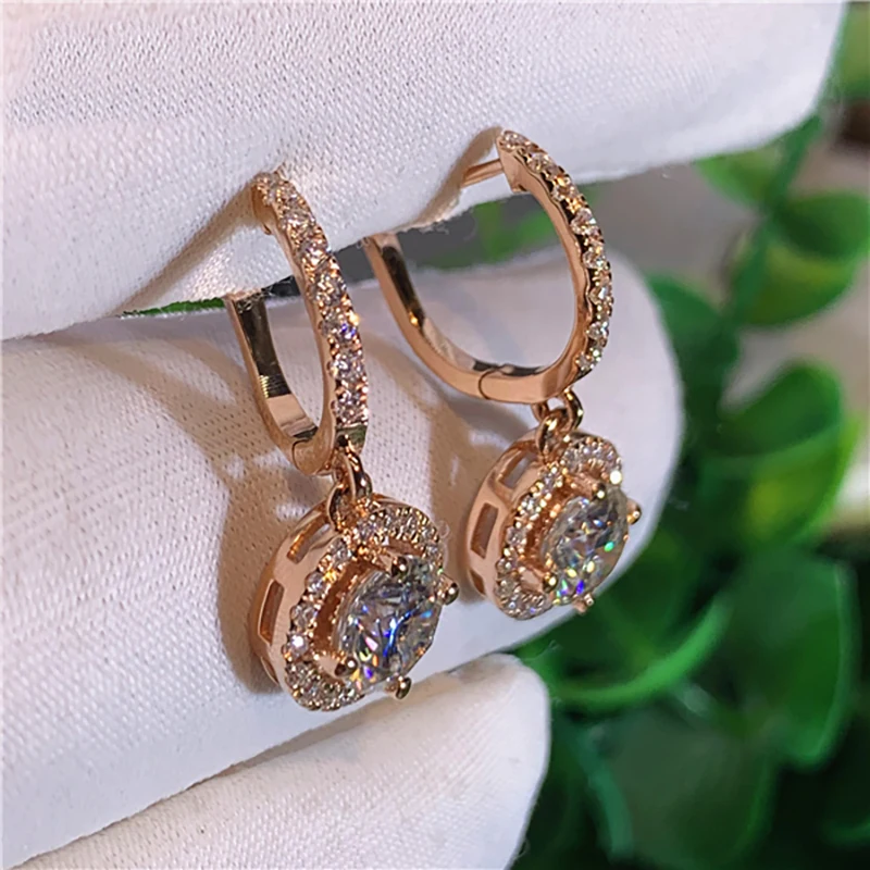 10K Au417 Rose/White/Yellow Gold DVVS Moissanite Diamonds 1 2 4 6 Ct Round Wedding Party Engagement Anniversary Gift Earrings