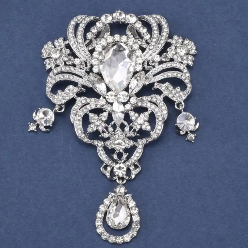 Exquisite Full Zircon Big Flower Pin Brooch Luxury Crystal Flower Brooch Fashion Bridal Wedding Dress Pin Accessories