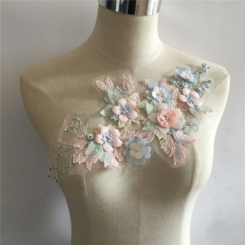 Embroidered Collar ABS Pearl Three-dimensional Flowers DIY Sewing Tulle Fabric Decoration Ladies Dress Decals Accessories