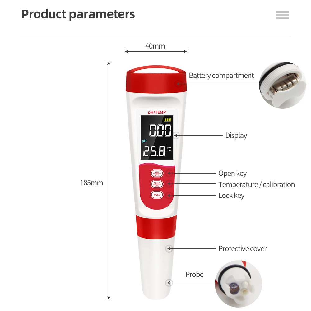 Digital PH Meter Professional คุณภาพน้ำอุณหภูมิปากกาเครื่องวัดค่าความเป็นกรด-ด่างสำหรับสระว่ายน้ำห้องปฏิบัติการ Aquarium