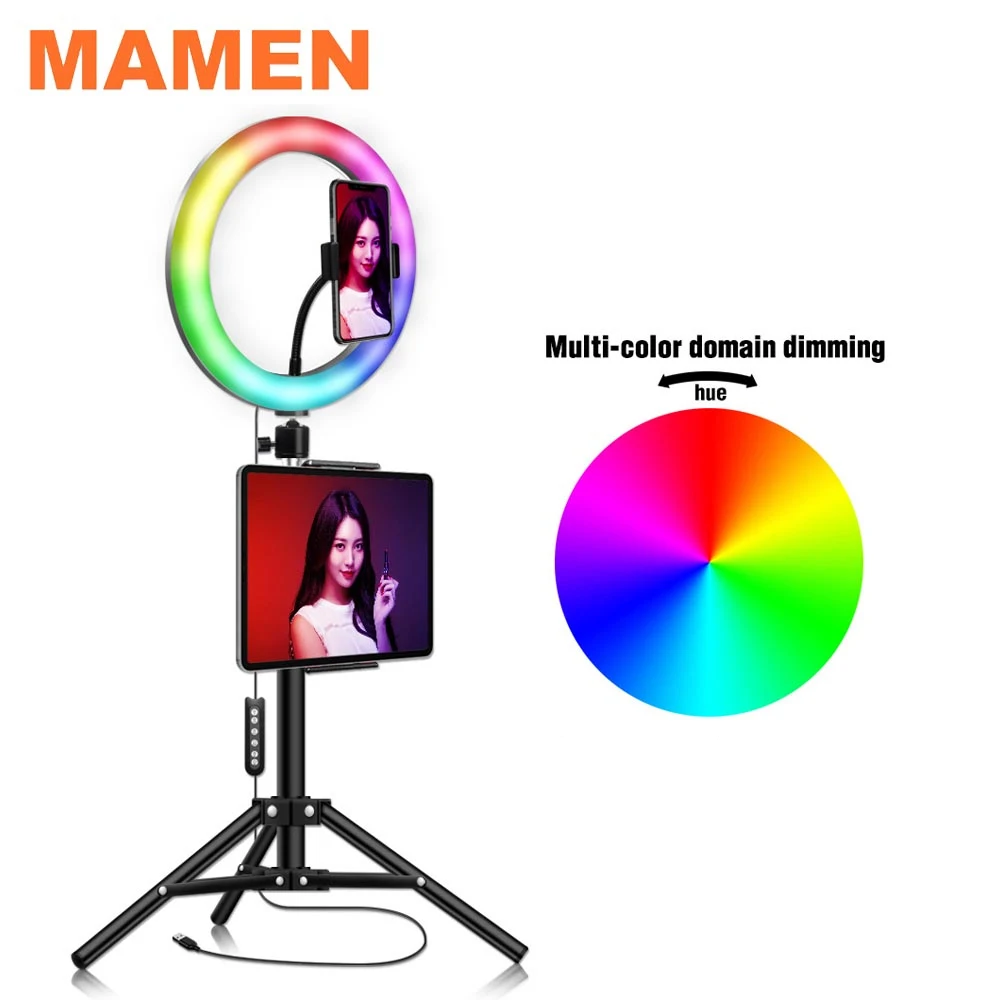 

MAMEN RGB 10 inch Selfie Ring light led Dimmable 26cm Photography Lighting Video Studio Photo With Phone Youtube For iPad Holder