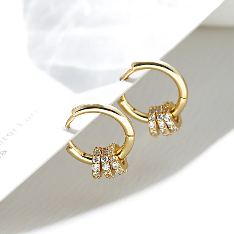 Authentic 925 Sterling Silver Dainty Small Zircon Inlaid Round Circle Hoop Earrings for Women Gold Earrrings Jewelry