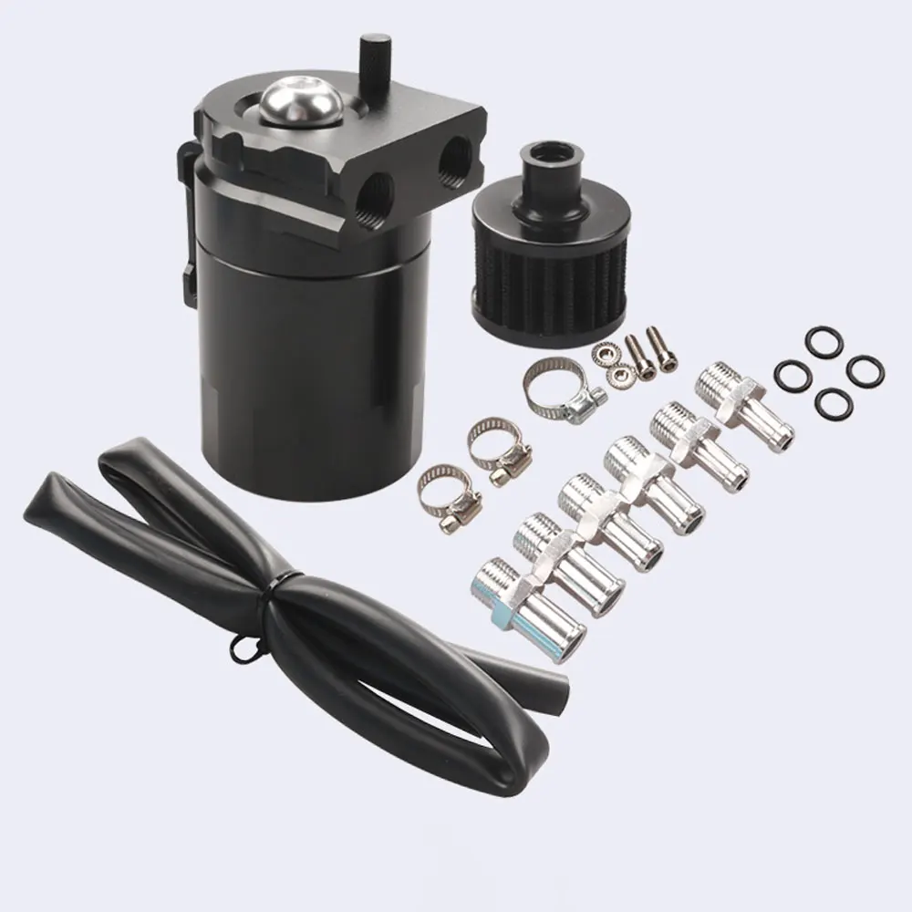 300ml Oil Catch Reservoir Breather Can Tank Aluminum Alloy Ventilation Machine Filter Kit Cylinder Aluminum Engine Black