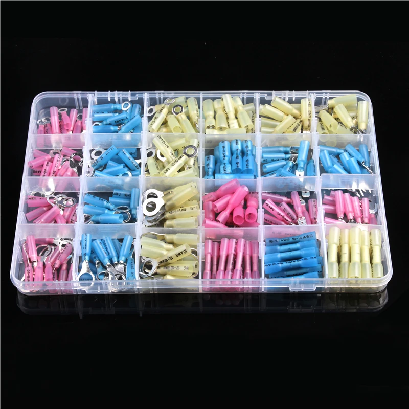 

240Pcs Waterproof Heat Shrink Ring Spade Crimp Terminals Connectors Insulated Wire Terminals Assortment Kit