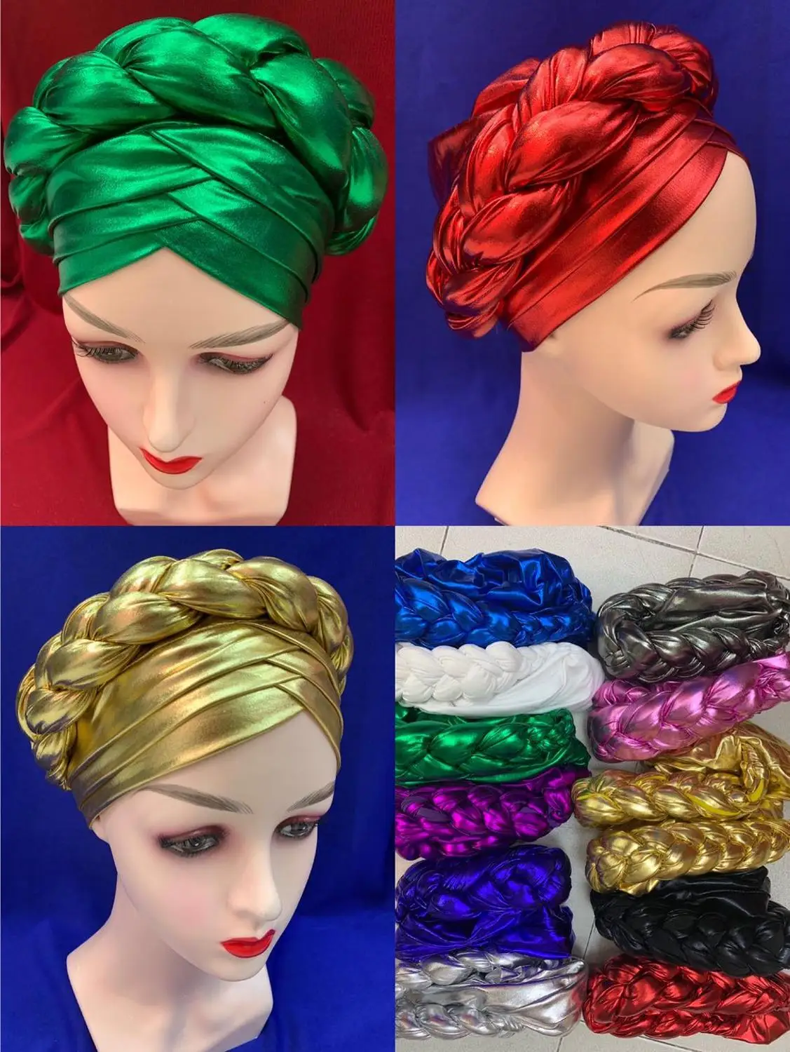 Hottest African headtie hat party auto gele Pretty nigeria turban headband already tied african head wraps cap 12pcs/pack 11-3