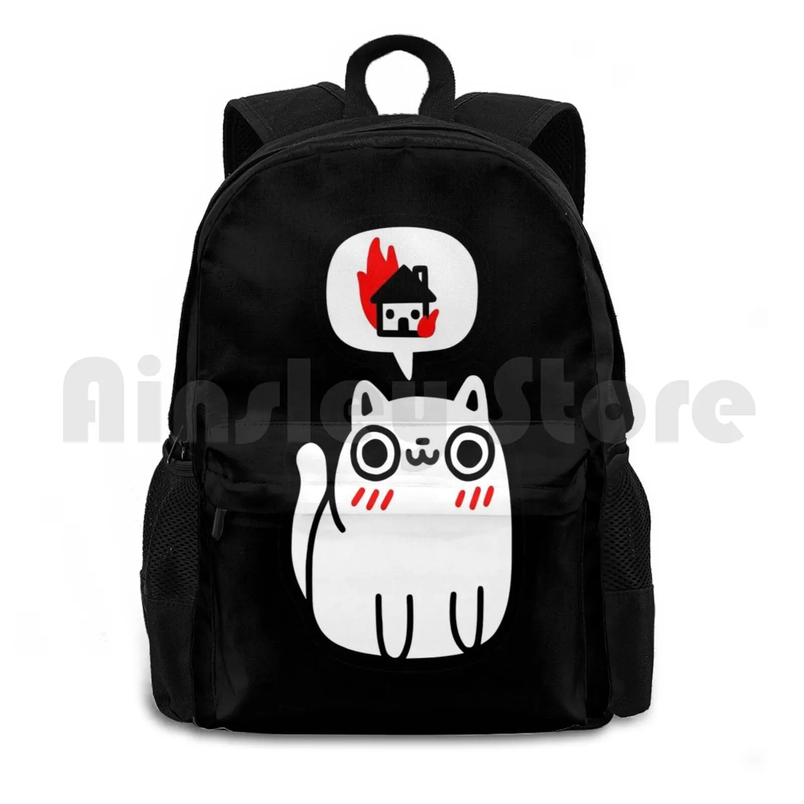 Dreaming Of Destruction Outdoor Hiking Backpack Riding Climbing Sports Bag Cat Cats Funny Cute Destruction Destroy Fire