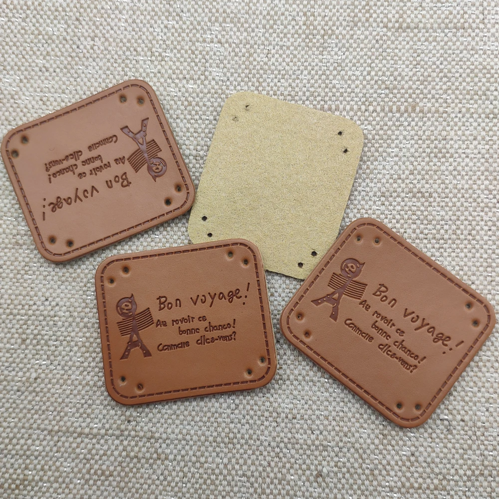 Bon Voyage With French Tower Handmade Leather Patch For Clothing Hand Made Pu Leather Tag With French Tower Handmade Label