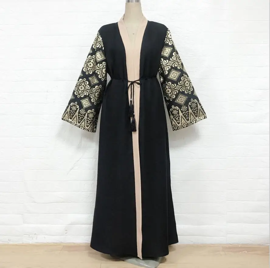 Muslim Abaya Dress Women Moroccan Kaftan Print Lace-up Ramadan Islamic Dubai Prayer Garment Caftan Long Robe a1452