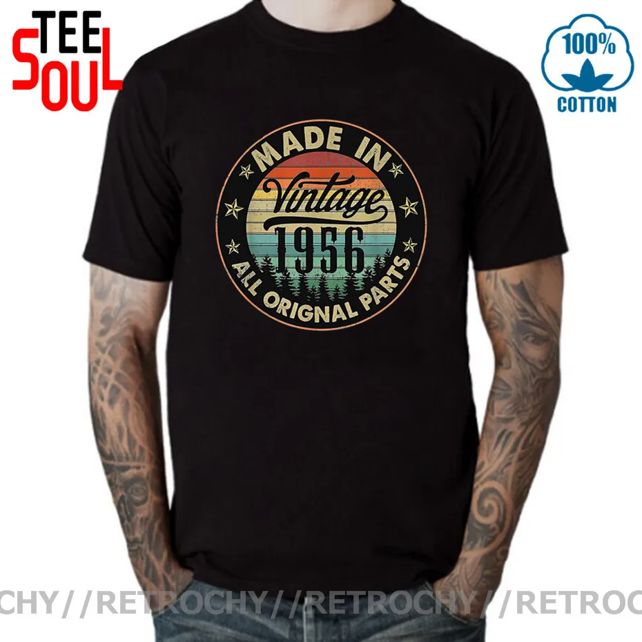 Men's Vintage Made In 1956 All Original Parts Retro mens T-Shirt Funny 65th Birthday Gift Idea Grandpa Husband Party Men T Shirt