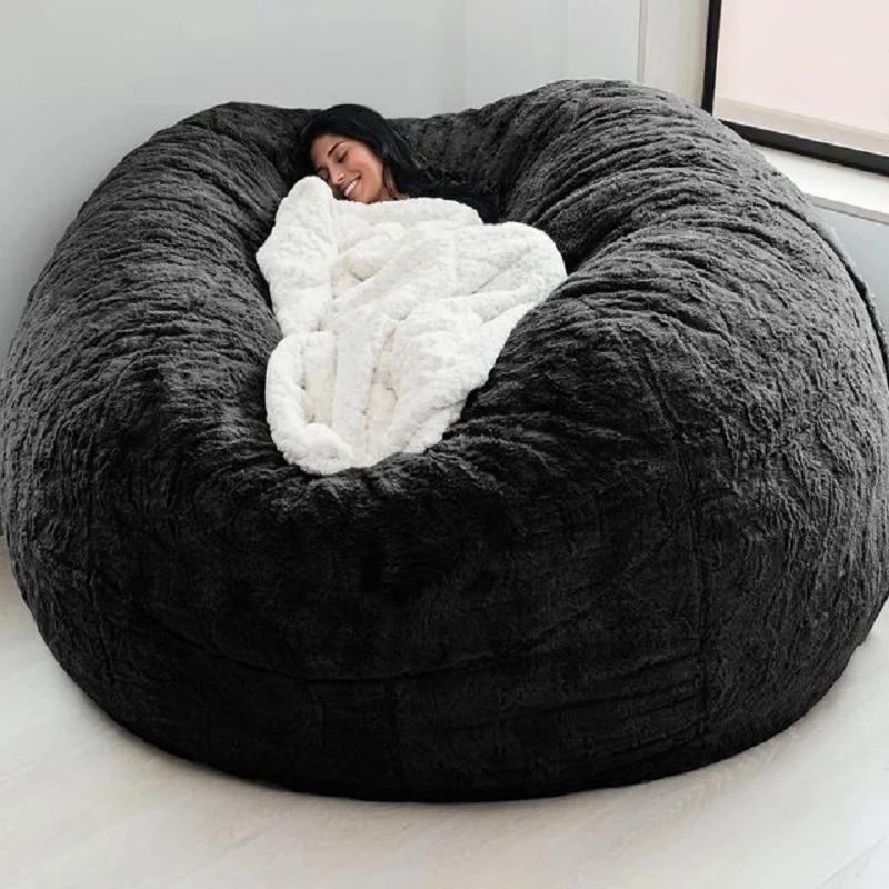 Dropshipping 6FT-7FT Light Gray Fur Giant Removable Washable Bean Bag Cover (No  Filler) Comfortable Living Room Sofa Furniture