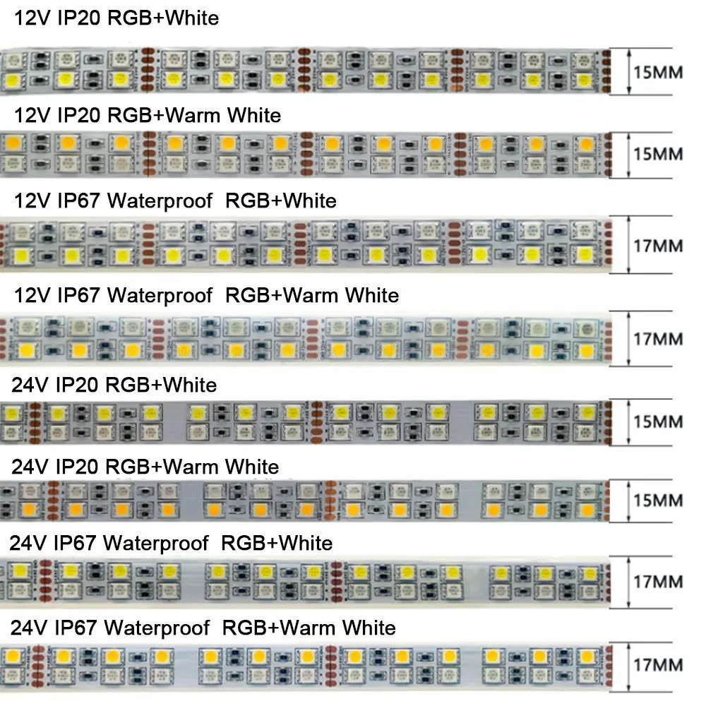 5m 600LEDs 120LED/M DC 12V 24V Double Row SMD 5050 RGBW LED Strip IP20 IP67 Waterproof Flexible Tape RGB + White / Warm White