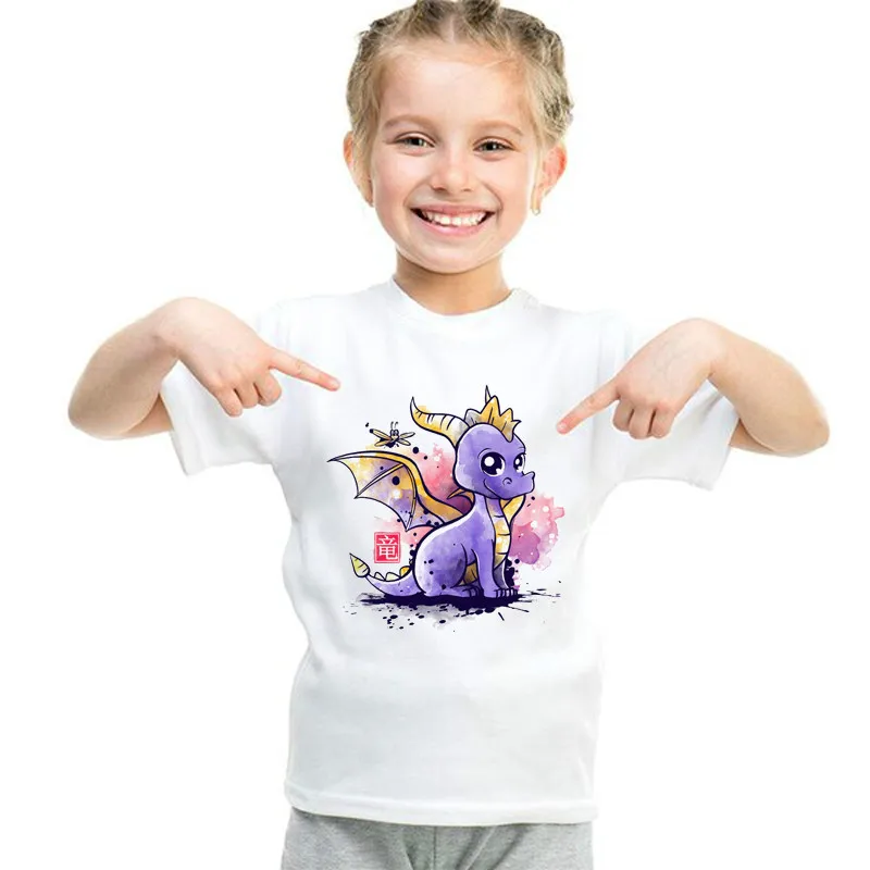 The Dragon And The Dragonfly Cotton Short-Sleeved T-Shirt Printing Children's Cartoon White Tshirt Kids