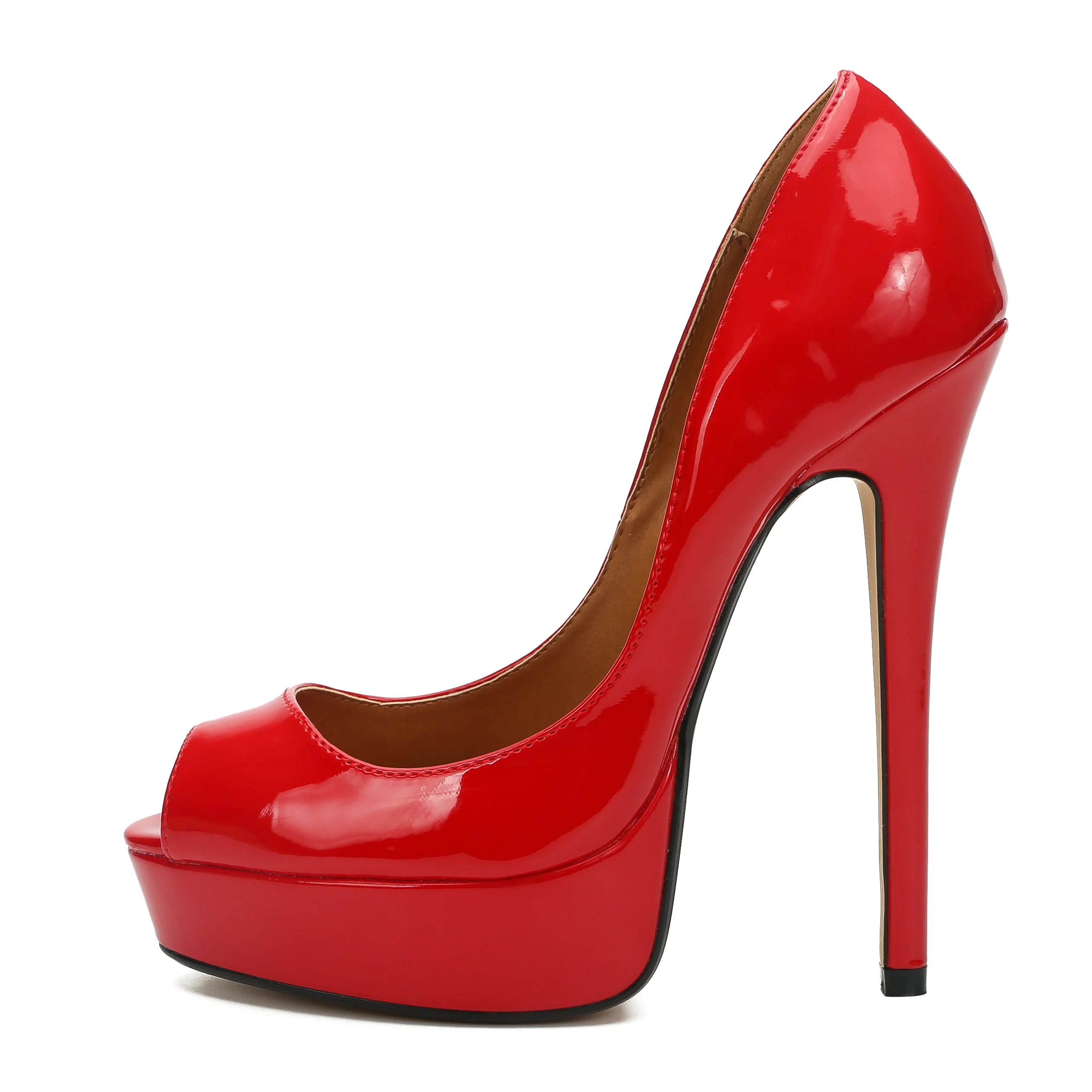 Sexy 6 Inch Stilettos RED Wedding Shoes Woman 16cm Thin Heels Peep Toe Platforms Crossdresser Nightclub Pumps Plus:40-46 47 48