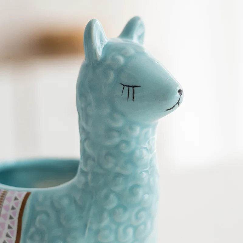 Vaso De Flores De Cerâmica De Alpaca, Decoração De Casa Nórdica Carnuda Bonito, Planta Animal Dos Desenhos Animados, Decorações De Varanda, Estilo