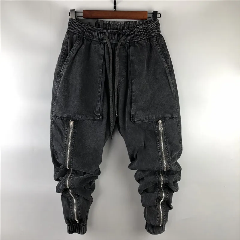 Owen Seak mężczyźni na co dzień haremki, bojówki spodnie jeansowe główna ulica Hip Hop długość odzież męska Denim spodnie dresowe wiosna jesień duży rozmiar