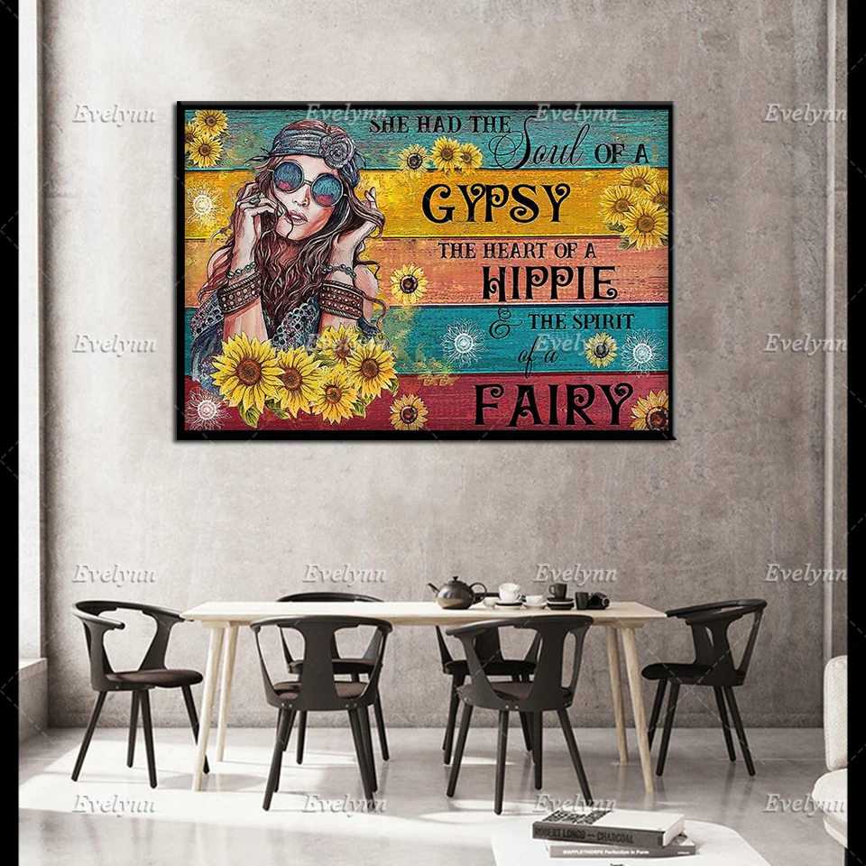 

Hippie Girl | She Had The Soul of a Gypsy The Heart ofa Hippie The Spirit of aFairy Canvas,Vintage Poster Prints,Wall Home Decor