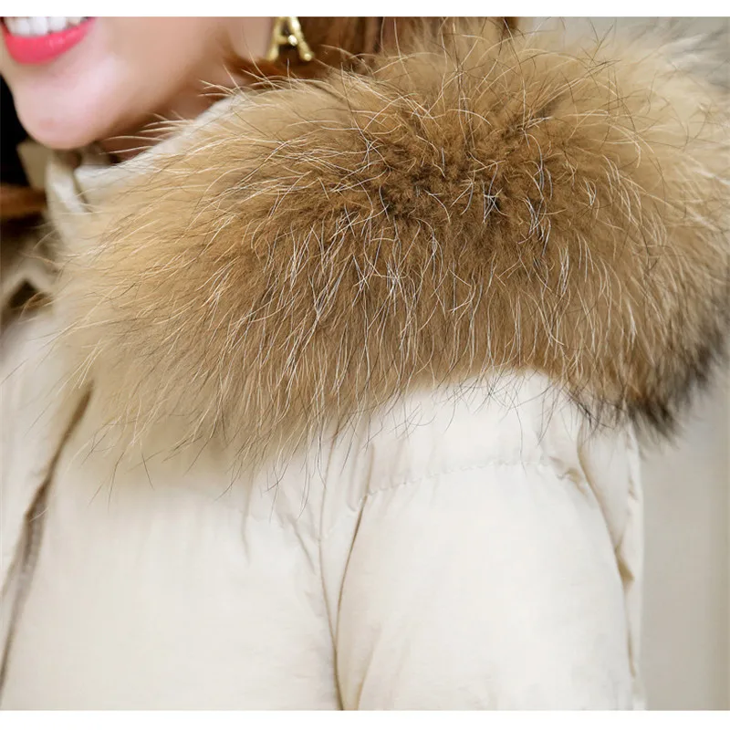 Winter Coat Women Korean Fur Hooded Jackets Nice Pop Vogue Loose Long Slim Black Beige Chic Down Cotton Warmth Clothing LD1229