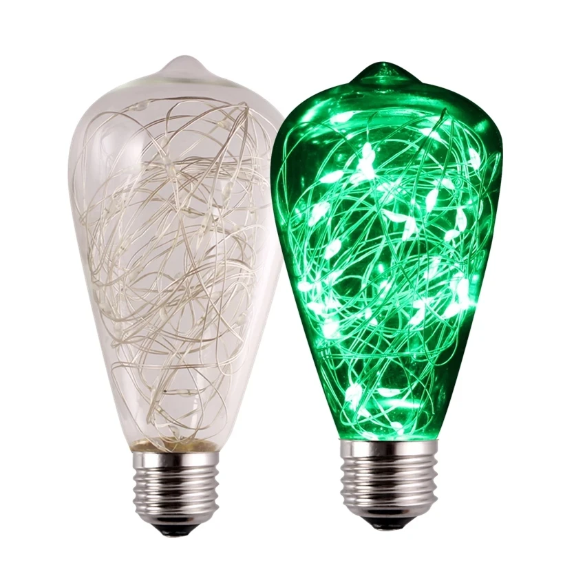 ST64 E26 E27 High Transmittance LED Light Bulb Non-dimmable Clear Glass Copper Wire Stringlights 85~265V 2W With 30 LEDs