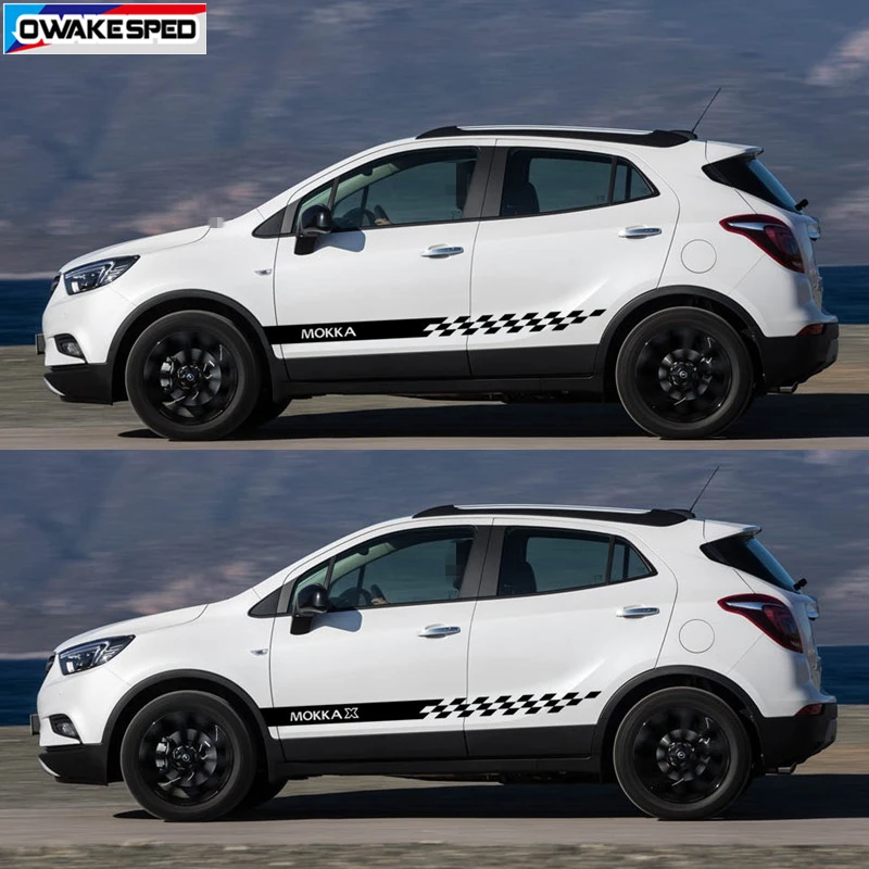 Dla OPEL MOKKA X drzwi samochodu boczna dokładka naklejki sporty wyścigowe paski zawieszenie dekoracyjne naklejki akcesoria zewnętrzne DIY etykiety