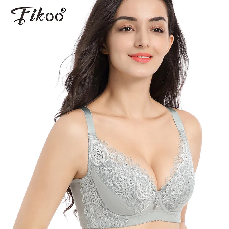 Fikoo Lace Bra Women's Push Up Underwire Bras Embroidery Sexy Comfortable Brasserie C D Cup 34 36 38 40