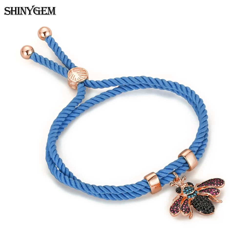 

Fashion Vitality Adjustable Double Loop Rope Chain Insect Bangles Micro Pave Zircon Lovely Queen Bee Wings Bracelet Women Girl