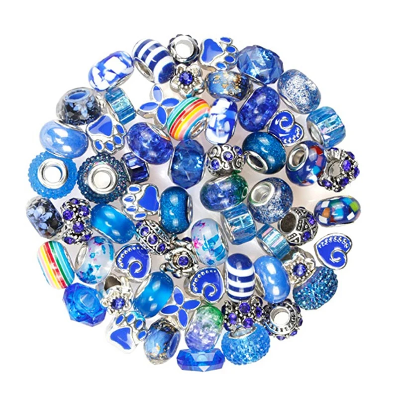 

60Pcs Assorted Color Rainbow Colored Big Hole Glass Spacer Clip Charm Beads Fit Pandora Bracelet Women DIY Crafts Jewelry Making