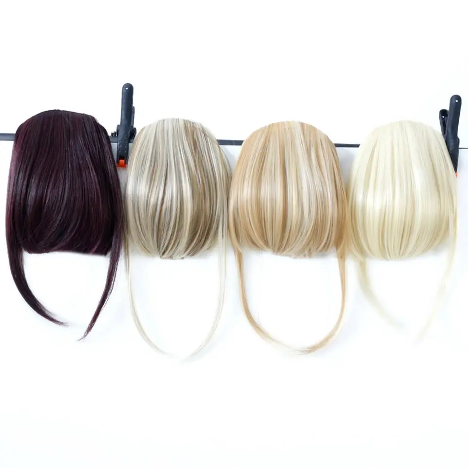 MANWEI Synthetic Black Brown Blonde Fake Fringe Clip In Bangs Hair Extensions With High Temperature Synthetic Fiber