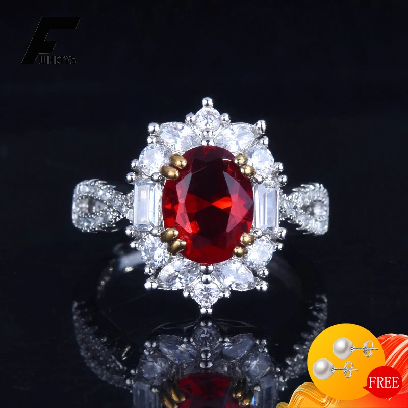 

FUIHETYS Vintage Women Ring 925 Silver Jewelry with Ruby Zircon Gemstone Open Finger Rings for Wedding Party Gift Hand Ornament