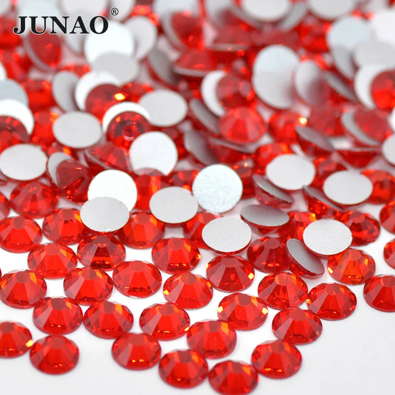 JUNAO SS 6 8 10 16 20 High Quality Flatback Red Glass Rhinestone Appliques Round Crystal Strass Nail Art Decoration For Jewerly