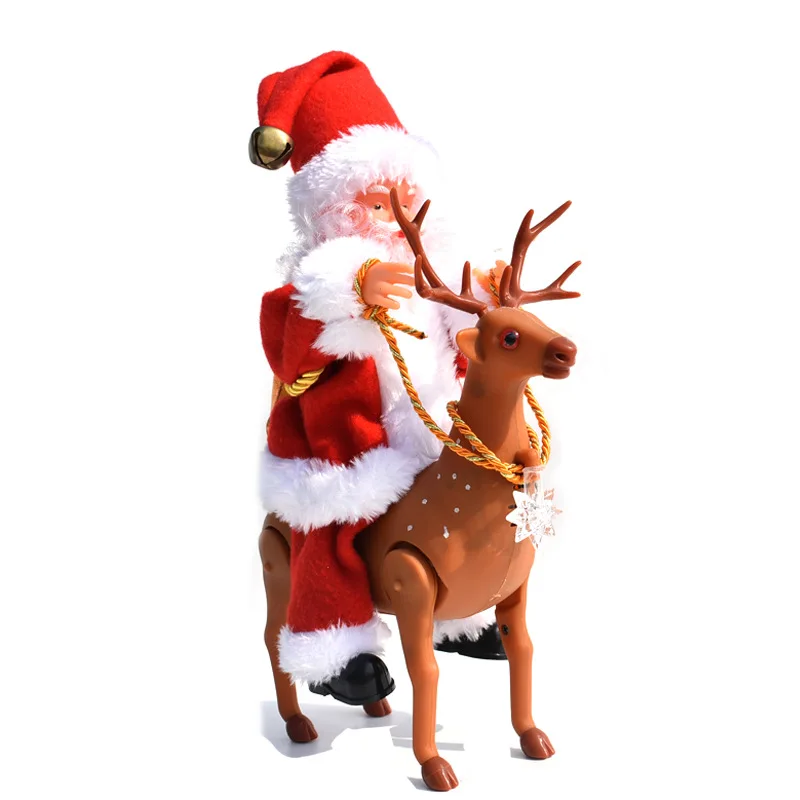 Christmas  Plush Toys Gift Electric Santa Claus Riding a Deer Music Box Player Decoration Toy