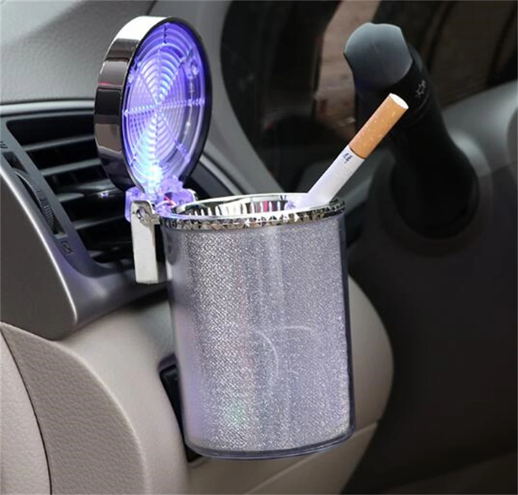 Car Ashtray with LED Light Cigarette Cigar Ash Tray Container Smoke Ash Cylinder Smoke Cup Holder Storage Cup Auto Accessories