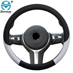 100% DERMAY Brand Leather Universal Car Steering-wheel Cover 37CM-38CM Car-styling Sport Auto Steering Wheel Covers Anti-Slip