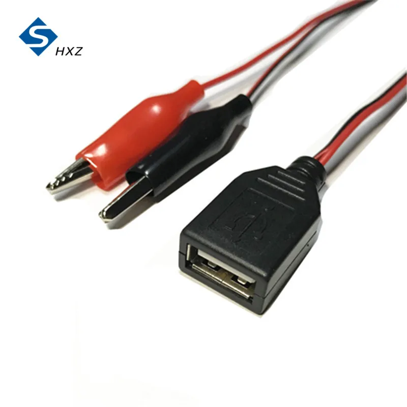 DIY สายจ่ายไฟสีแดงสีดำจระเข้คลิปหัวต่อ USB ตัวผู้แหล่งจ่ายไฟอะแดปเตอร์58ซม.