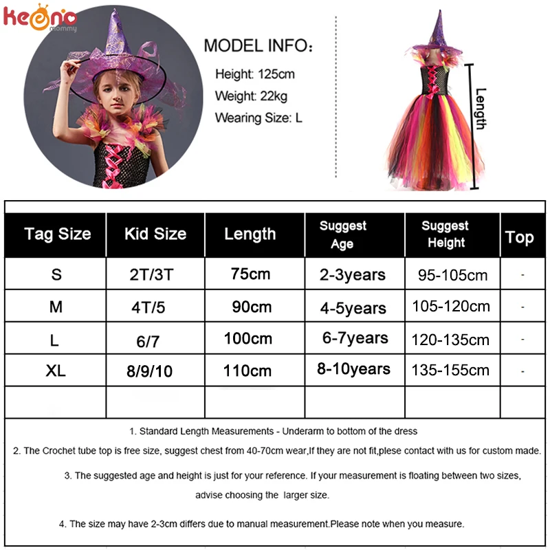 Rainbow Wicked Witch Girls Tutu Dress Kids Evil Halloween Costume Children Carnival Cosplay Party Fancy Pageant Ball Gown Outfit