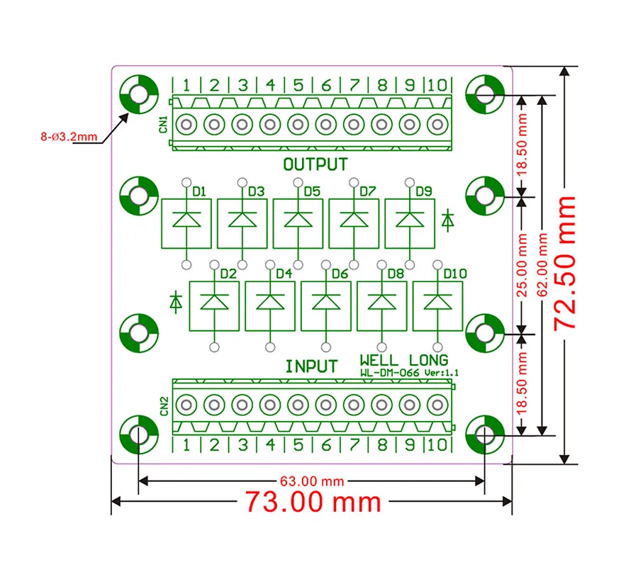 Диодный клеммный блок защиты на DIN-рейке 6A10 6A/1000V Диодный клеммный блок.