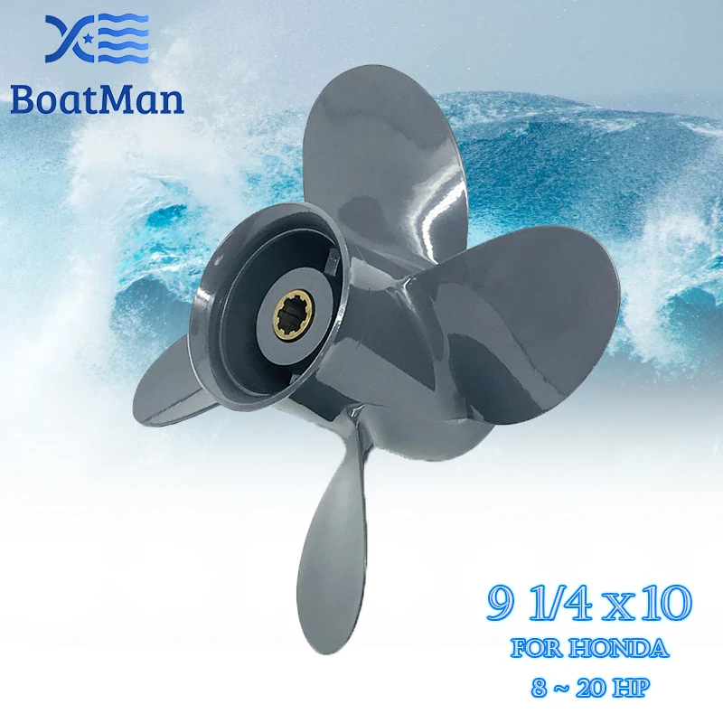 BoatMan® 9 1/4x10 Aluminum Propeller for Honda 8HP 9.9HP 15HP 20HP Outboard Motor 8 Tooth Engine 58134-ZV4-010AH RH 4 Blades