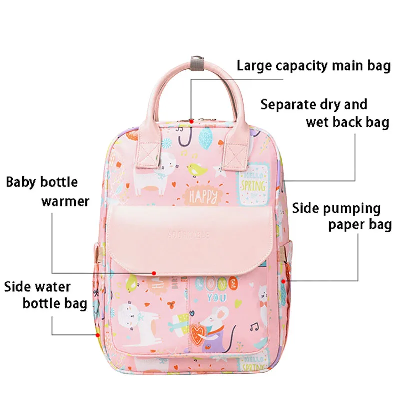 Serie rosa Borse per bambini Borsa per pannolini Borsa per mamma impermeabile Zaino per passeggino di maternità da viaggio Borsa colorata grande 2024