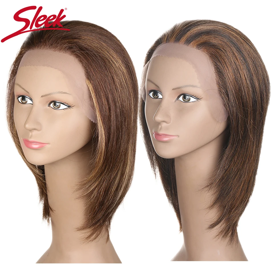 Sleek Lace Front Human Hair Wigs Short 100% Remy Brazilian Hair  Straight 13x3 Lace Front Wig Highlight Long Human BOB Wigs