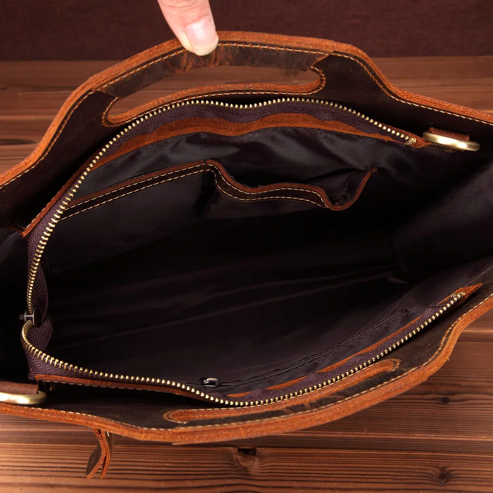 Imagem -05 - Couro Genuíno dos Homens do Vintage Maleta para o Negócio Cavalo Louco Mensageiro Masculino Bolsa para Portátil Bolsa de Viagem de Negócios Bolsa de Ombro Tote