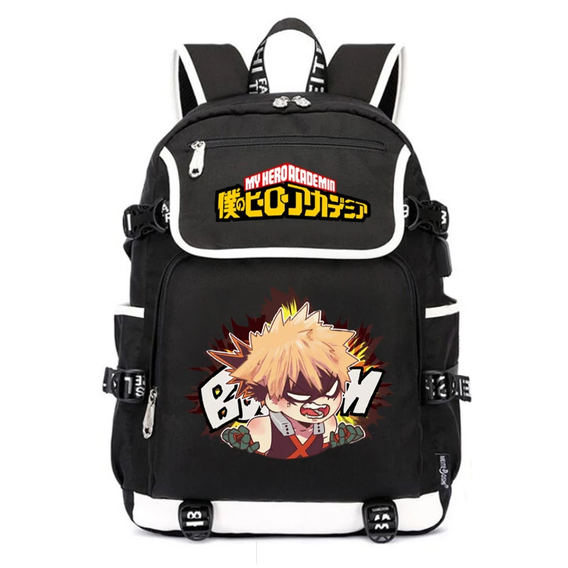 Mój bohater Academia Anime torby szkolne kobiety plecak Bakugou Katsuki Bookbag plecak z portem USB Oxford plecak podróżny