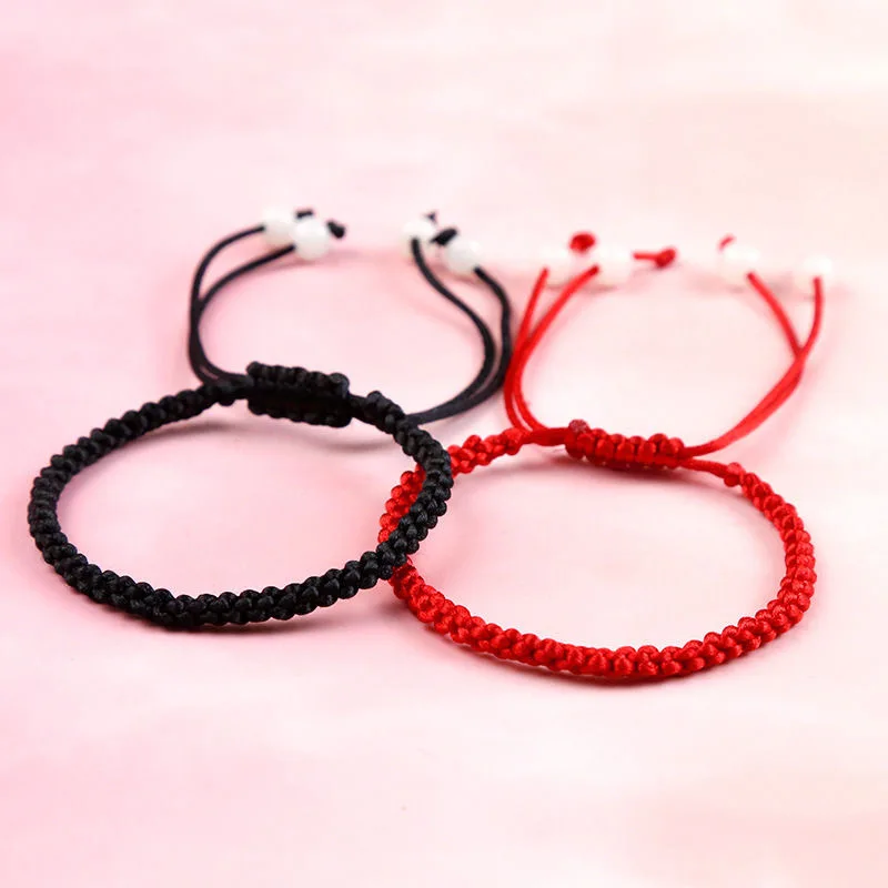 Handmade Black Red thick Rope Knot Bracelet for Women Men Retro Ethnic Style Tibetan Buddha Braid Chain Couple Friendship Jewelr