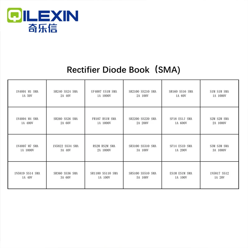 Rectifier Diode Sample Book SMD SMA Assortment Kit 24 Values Schottky diodes M1 M4 M7 SS12 SS14 SS16 SS24 SS34 SS36 SS110 SS210