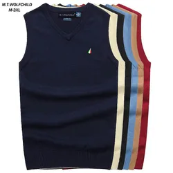 100% Cotton High Quality Spring Autumn Men's Sleeveless Sweaters Knit Vest Casual Pullovers Knit Mens Vest Solid Slim Male Tops