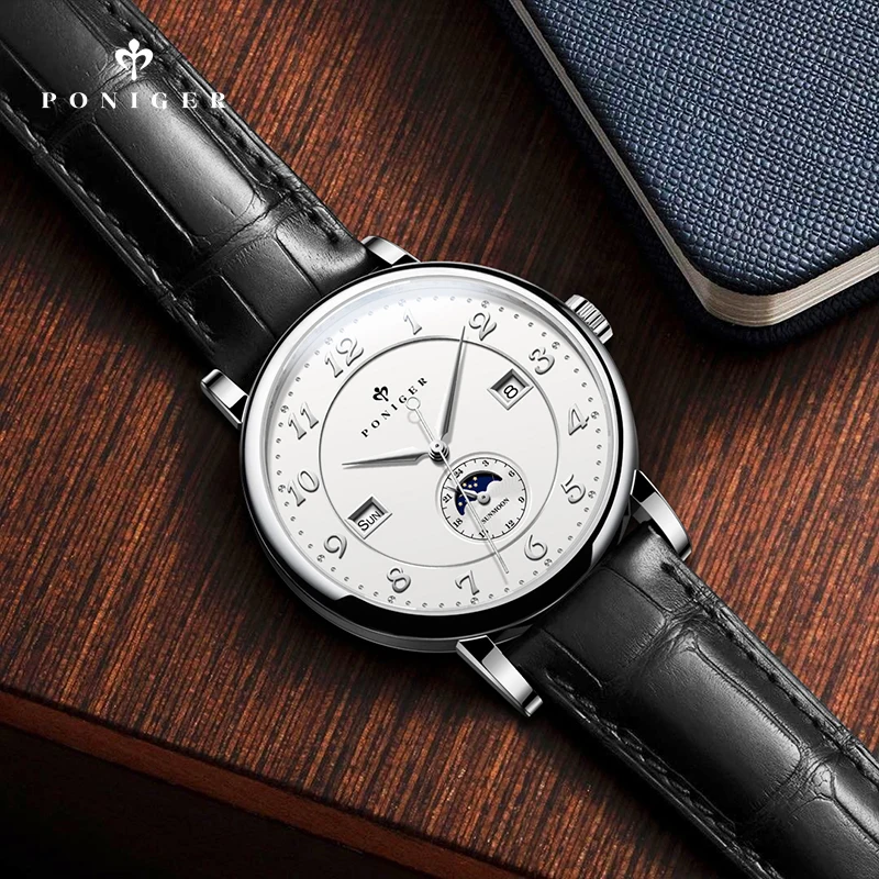 Poniger luxo gaivota 1653 movimento relógios mecânicos automáticos masculino vidro de safira relógio à prova dwaterproof água data semana relógios