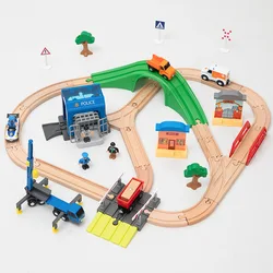 Wooden Railway Train Track Police Station Set Wooden Track Blocks Accessories Fit for Train Toys for Children Gifts