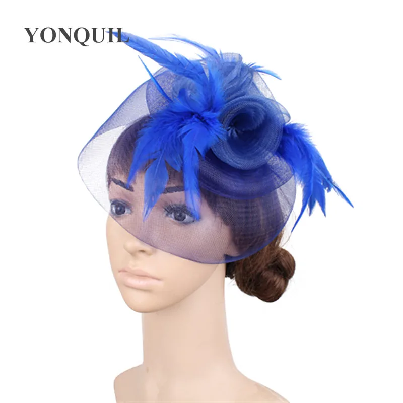 Couvre-chef de mariage en Nylon pour femme, accessoire de coiffure fantaisie en Tulle noir avec plumes et fleurs