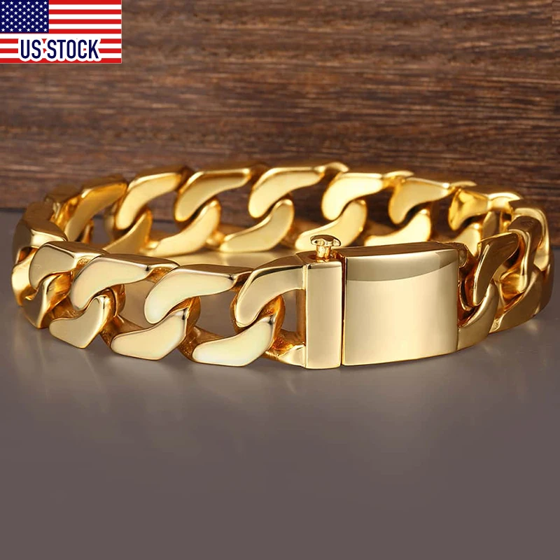 Davieslee 13mm Men's Bracelet Curb Cuban Link 316L Stainless Steel Bracelet Male Wristband Jewelry DLHB293