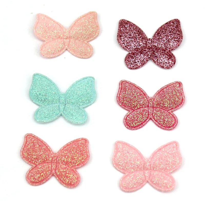 60Pcs 2.5*3 centimetri Glitters della farfalla lucido Imbottito Appliqued Per Bambino Copricapi Della Forcella FAI DA TE bastone-on Ornamento